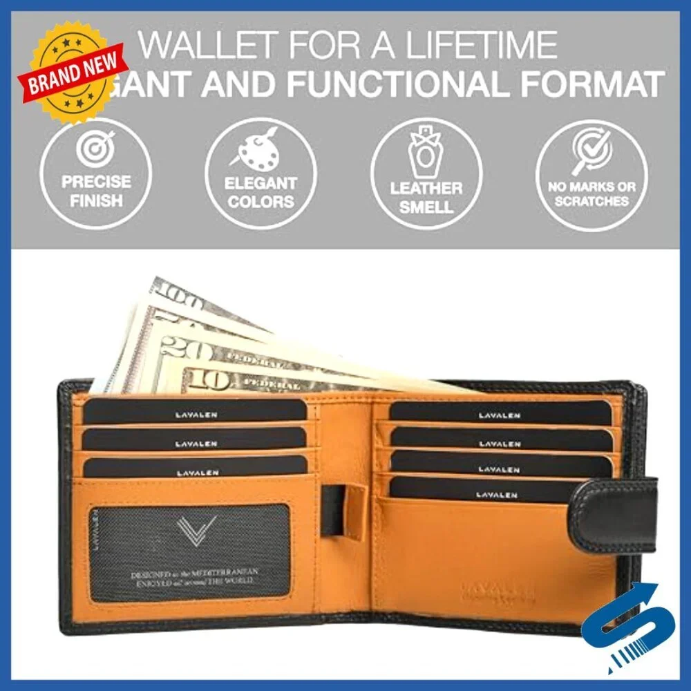 Men's Soft Leather Bifold Wallet with RFID Blocking and Coin Pocket